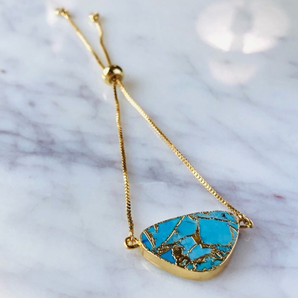 18K Gold Plated Turquoise CZ Diamonds Slider Bracelet